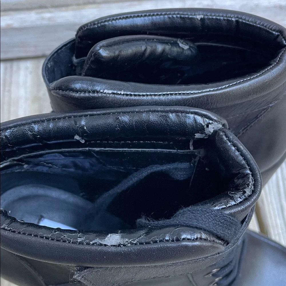 Steve Madden Deluxe Black Leather Platform Ankle Boots Chunky Block Heel Size 8